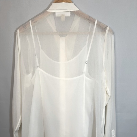 Michael Kors Button Front Tie Neck 2 Piece Blouse Cami Long Sleeve Sheer Size M - Picture 3 of 10